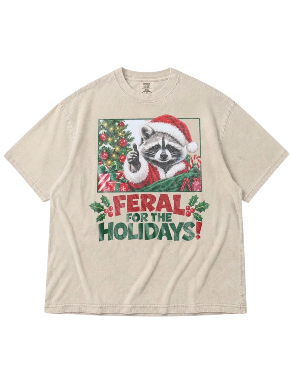 Feral for the Holidays! Beige Holiday Graphic Tee
